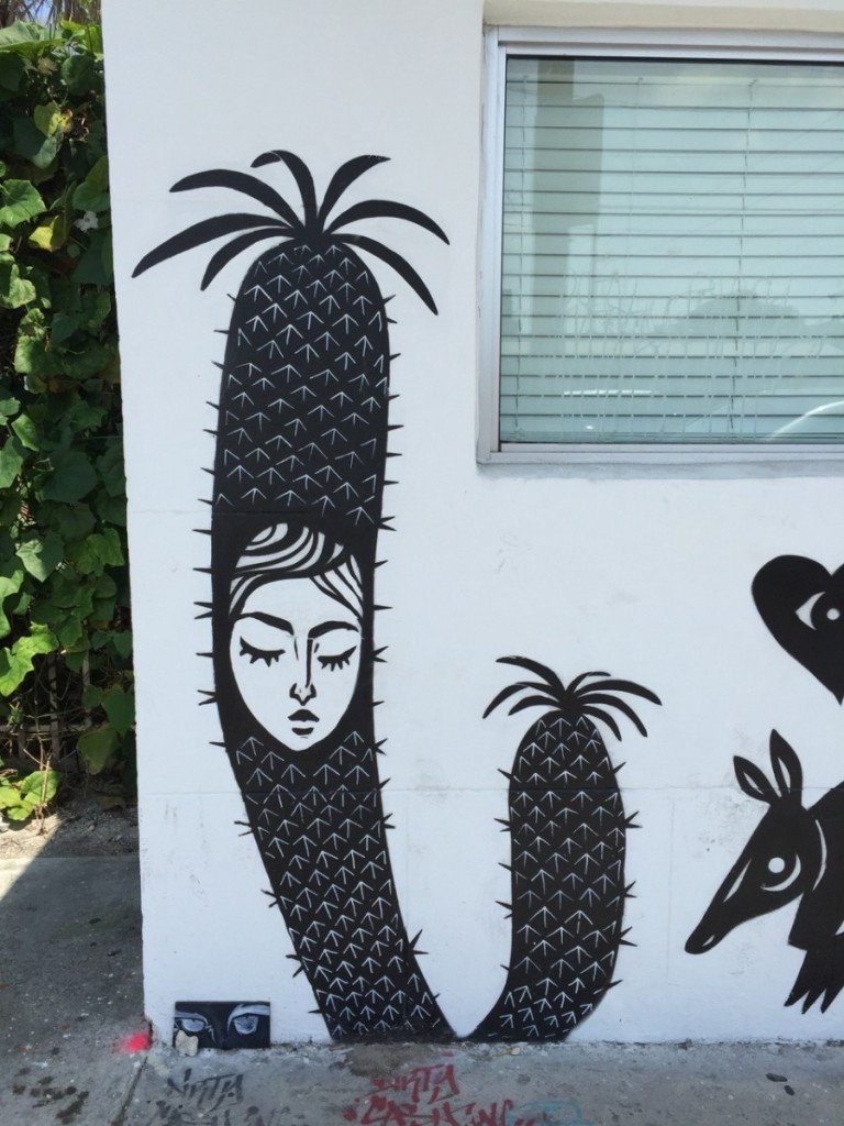 Black and white cactus mural in Wynwood Walls, Miami