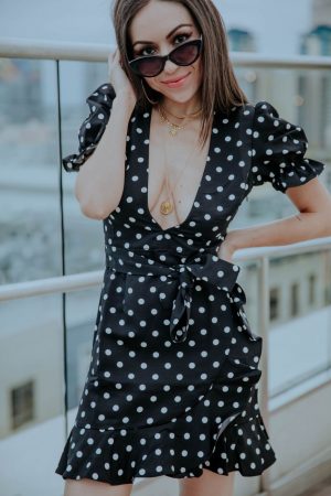 lioness_polka_dot_puff_sleeve_dress_shopbop_shachi_ny_coin_necklace